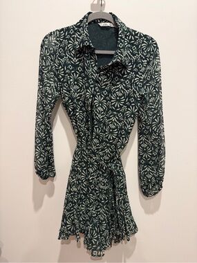 Zara Dark Green and White Floral Mini Dress
